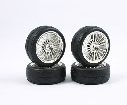 1:10 TOURING WHEEL/ SLICK TYRES 20-SPOKE Chrom